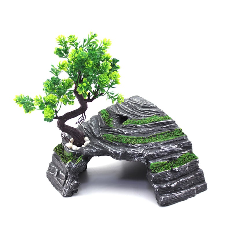 OMEM Reptile Box Shelter Terrarium Hideout Caves Turtle Ramp Basking Platform Habitat Decor Humidify Hide Cave Resin Rock - Image 1